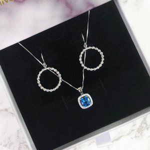 NIB The Jewelry Box Sterling Silver & Blue Topaz Necklace & Earrings Jewelry Set